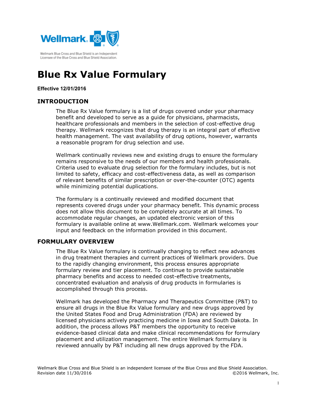 Blue Rx Value Formulary