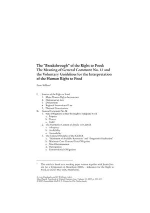 Of the Right to Food: the Meaning of General Comment No