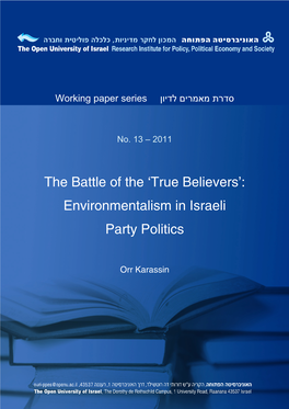 Environmentalism in Israeli Party Politics
