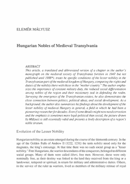 Hungarian Nobles of Medieval Transylvania