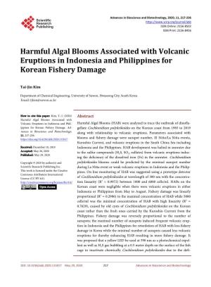 Harmful Algal Blooms Associated with Volcanic Eruptions in Indonesia and Philippines for Korean Fishery Damage