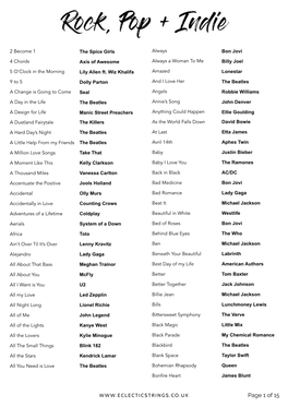Song List 2020