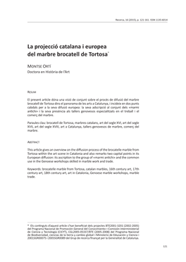 La Projecció Catalana I Europea Del Marbre Brocatell De Tortosa*