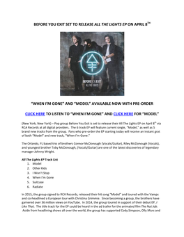 Before You Exit Set to Release All the Lights Ep on April 8Th