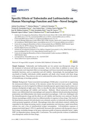 Specific Effects of Trabectedin and Lurbinectedin on Human Macrophage Function and Fate—Novel Insights