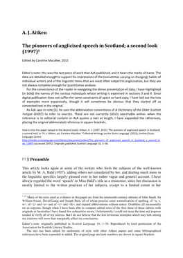 AJ Aitken the Pioneers of Anglicised Speech in Scotland