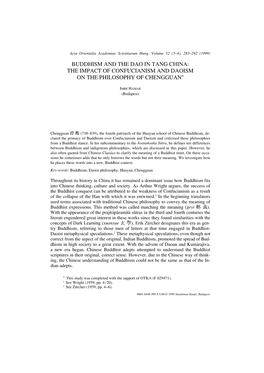 Buddhism and the Dao in Tang China: the Impact of Confucianism and Daoism on the Philosophy of Chengguan*