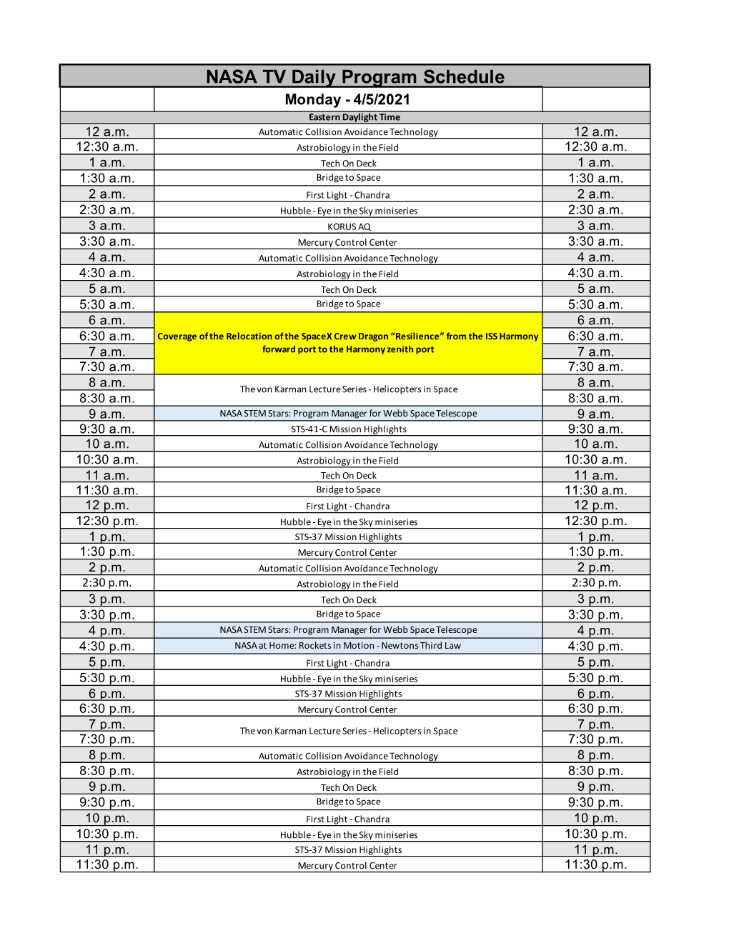 NASA-TV-Schedule-For-Week-Of 4-5-2021