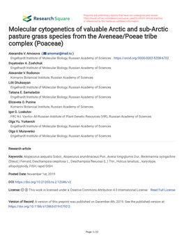 Arctic Pasture Grass Species from the Aveneae/Poeae Tribe Complex (Poaceae)