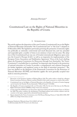 Constitutional Law on the Rights of National Minorities in the Republic of Croatia