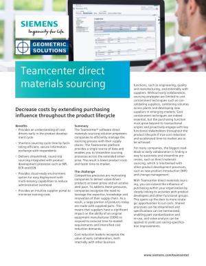 Teamcenter Direct Materials Sourcing