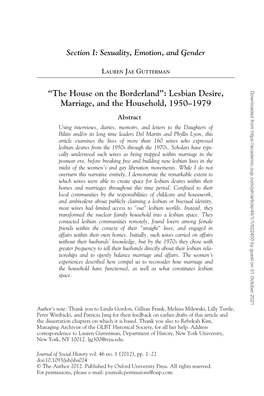 Lesbian Desire, Marriage, and the Household, 1950–1979