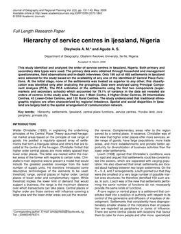 Hierarchy of Service Centres in Ijesaland, Nigeria