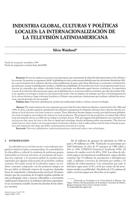 Industria Global, Culturas Y Políticas Locales: La Internacionalización De La Televisión Latinoamericana