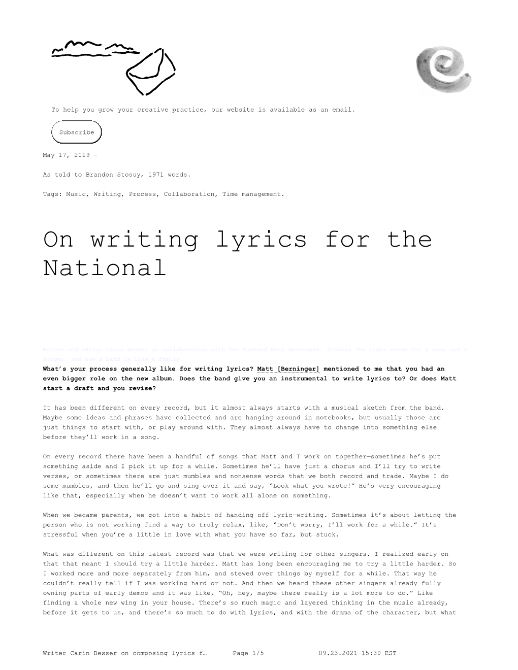 Writer Carin Besser on Composing Lyrics for the National