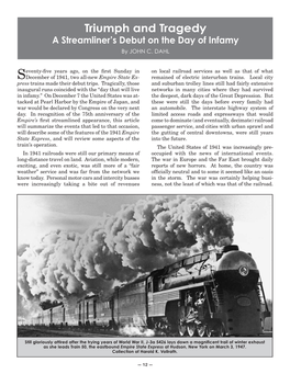 Triumph and Tragedy a Streamliner’S Debut on the Day of Infamy by JOHN C