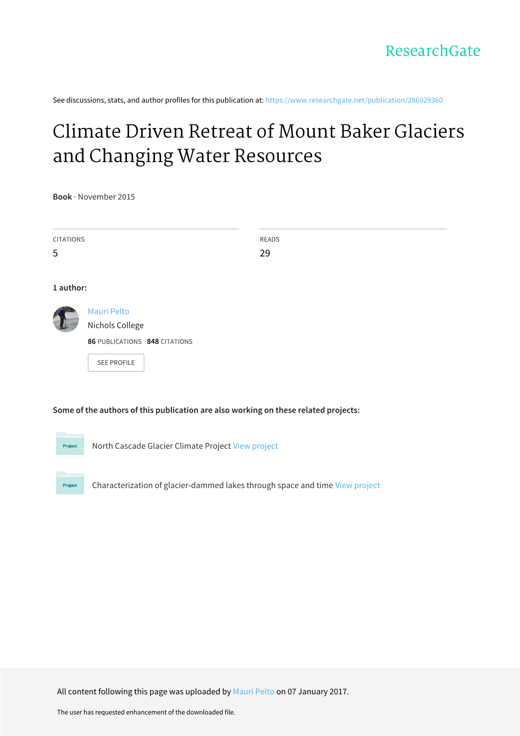 Climate Driven Retreat of Mount Baker Glaciers and Changing Water Resources