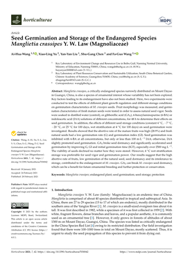 Seed Germination and Storage of the Endangered Species Manglietia Crassipes Y