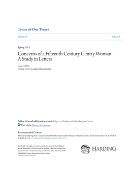 Concerns of a Fifteenth Century Gentry Woman: a Study in Letters Grace Allen Harding University, Gallen3@Harding.Edu