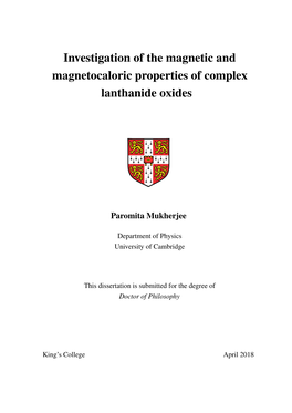 Investigation of the Magnetic and Magnetocaloric Properties of Complex Lanthanide Oxides