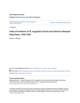 Of Mentions of St. Augustin's Church and School in Newport Daily News, 1900-1940