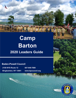 Camp Barton 9640 Frontenac Rd CAMP FEES Trumansburg, NY 14886 2020 Scouts, BSA Camp (607) 387-9250 $455.00 Fax (607) 387-4784 (In Season)