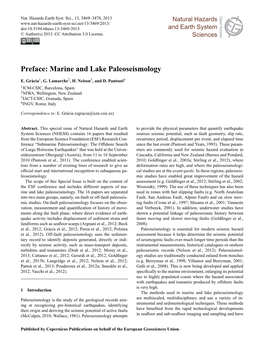 Preface: Marine and Lake Paleoseismology