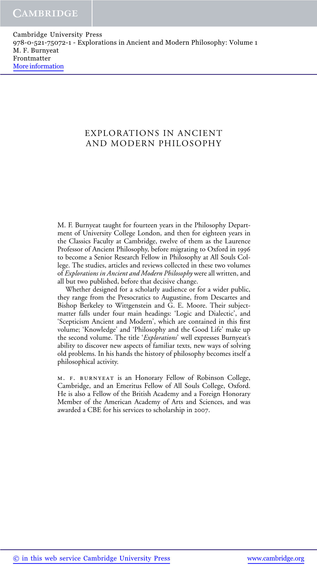 Explorations in Ancient and Modern Philosophy: Volume 1 M