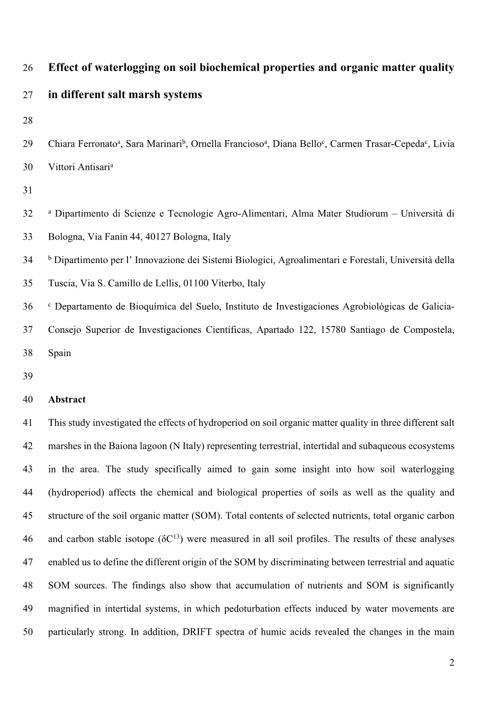 Effect of Waterlogging on Soil Biochemical Properties and Organic Matter Quality