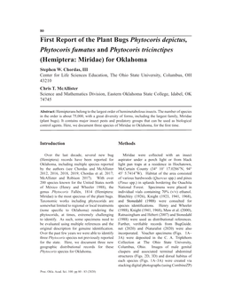 First Report of the Plant Bugs Phytocoris Depictus, Phytocoris Fumatus and Phytocoris Tricinctipes (Hemiptera: Miridae) for Oklahoma Stephen W