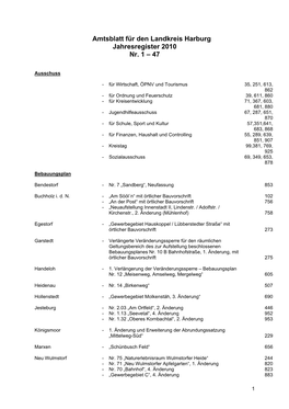 Amtsblatt Für Den Landkreis Harburg Jahresregister 2010 Nr