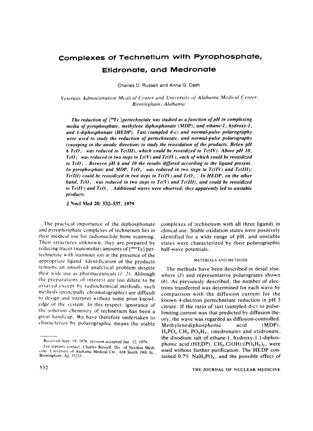 Complexes of Technetium with Pyrophosphate, Etidronate, and Medronate