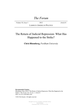 The Return of Judicial Repression: What Has Happened to the Strike?