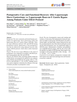 Postoperative Care and Functional Recovery After Laparoscopic Sleeve Gastrectomy Vs