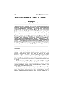Wavell's Breakdown Plan, 1945-47: an Appraisal