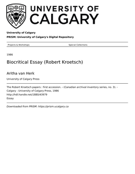 Biocritical Essay (Robert Kroetsch)