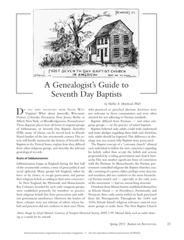A Genealogist's Guide to Seventh Day Baptists