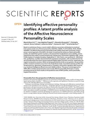 Identifying Affective Personality Profiles: a Latent Profile Analysis of the Affective Neuroscience Personality Scales