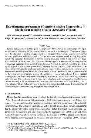 Experimental Assessment of Particle Mixing ﬁngerprints in the Deposit-Feeding Bivalve Abra Alba (Wood)