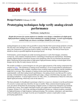 Prototyping Techniques Help Verify Analog-Circuit Performance
