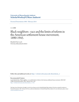 Race and the Limits of Reform in the American Settlement House Movement, 1890-1945