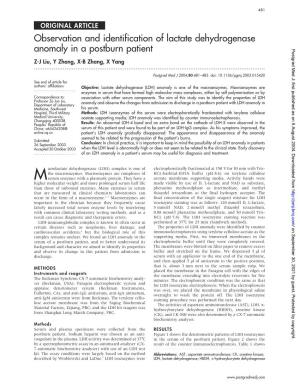 Observation and Identification of Lactate Dehydrogenase Anomaly in a Postburn Patient Postgrad Med J: First Published As on 5 August 2004