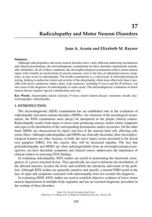 Radiculopathy and Motor Neuron Disorders