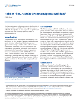 Robber Flies, Asilidae (Insecta: Diptera: Asilidae)1 E