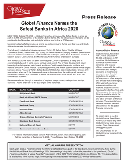 Global Finance Names the Safest Banks in Africa 2020