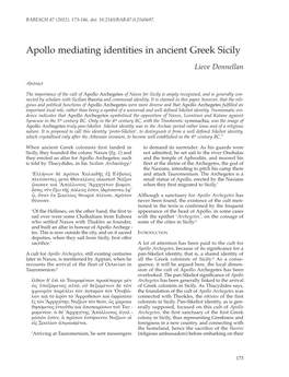 Apollo Mediating Identities in Ancient Greek Sicily