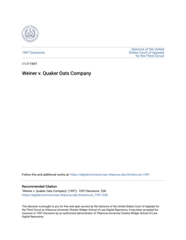 Weiner V. Quaker Oats Company