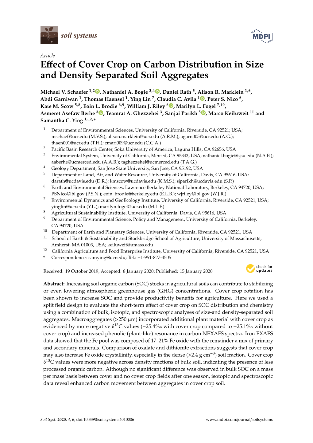 Effect of Cover Crop on Carbon Distribution in Size and Density