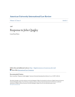 Response to John Quigley Louis René Beres