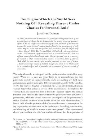 Revealing Dissent Under Charles I's 'Personal Rule'